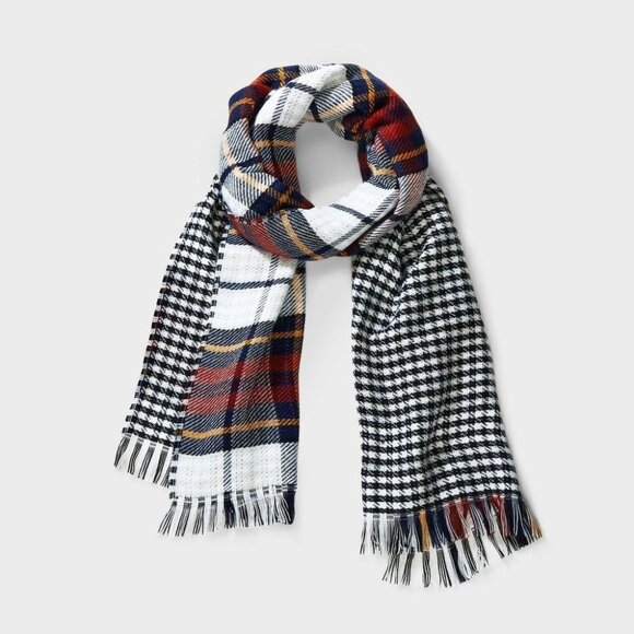 Plaid Woven Oblong Scarves - Goodfellow & Co™ White/Navy/Orange/Yellow‎ - Picture 1 of 1